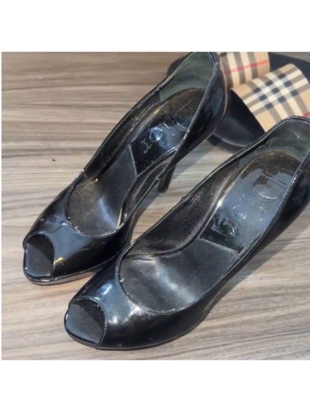 Dior Black Patent Leather Peep-Toe Heels - Picture 5 of 10